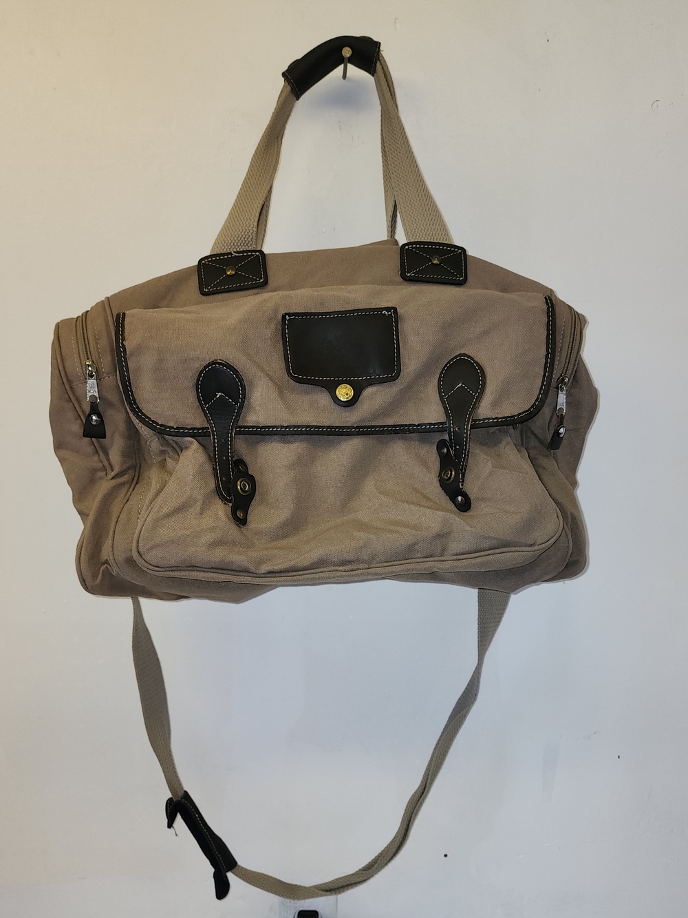 Eddie Bauer Tan Canvas Duffel with Black Trim